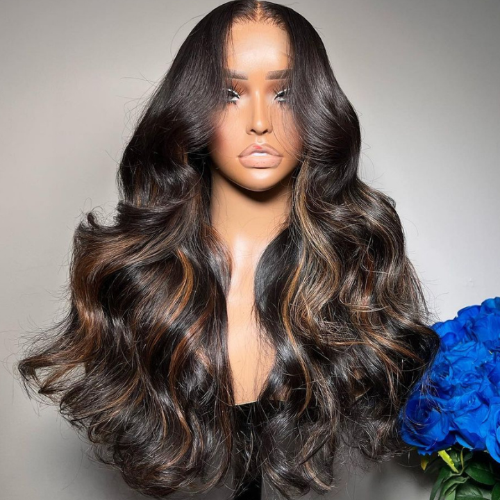 Highlight Brown 13x4 Body Wave Pre Cut HD Lace Front Wigs Glueless Highlights Color Human Hair Wigs-Daisy Hair