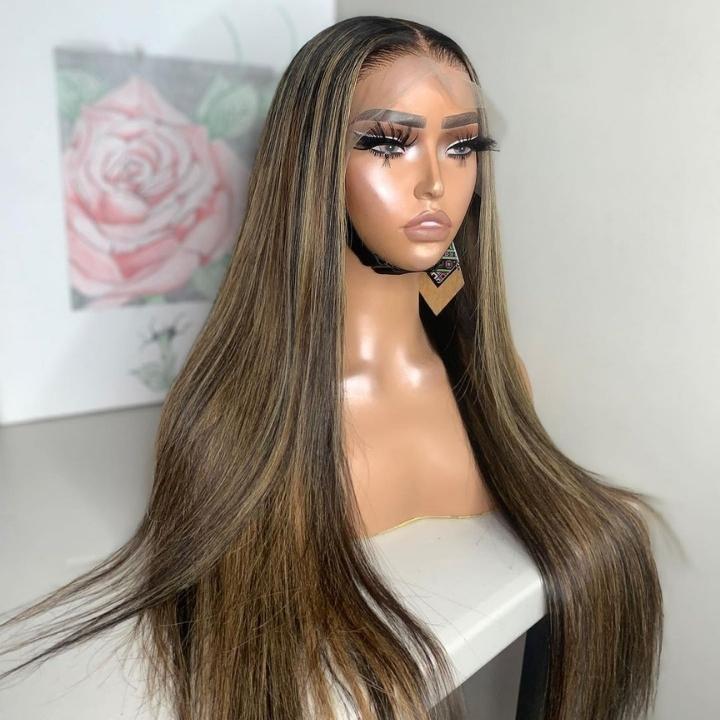 Glueless Highlight Blonde Straight/Body Wave Transparent 5x5 Lace Part Wig Brown Highlights Human Hair Wave Wigs-Daisy Hair