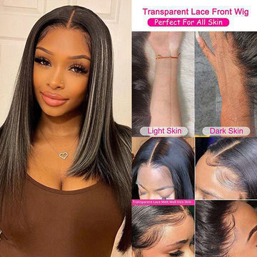 13x4/4x4 HD Lace Highlight Layered Straight Hair Wig Gray and Black Highlights Colored Butterfly Haircut Human Hair Wigs- Daisy Hair