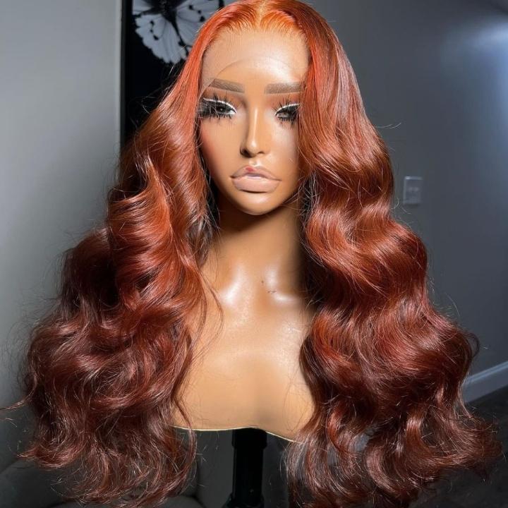 Money Piece Highlight Light Orange 13x4/4x4 Transparent Lace Front Wig Skunk Stripe Body Wave Lace Color Wig- Daisy Hair