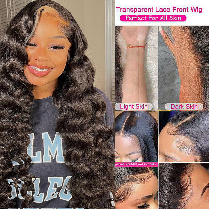 Highlight Loose Deep Wave Lace Front Wig Skunk Stripe Colored Human Hair Wigs Daisy Hair