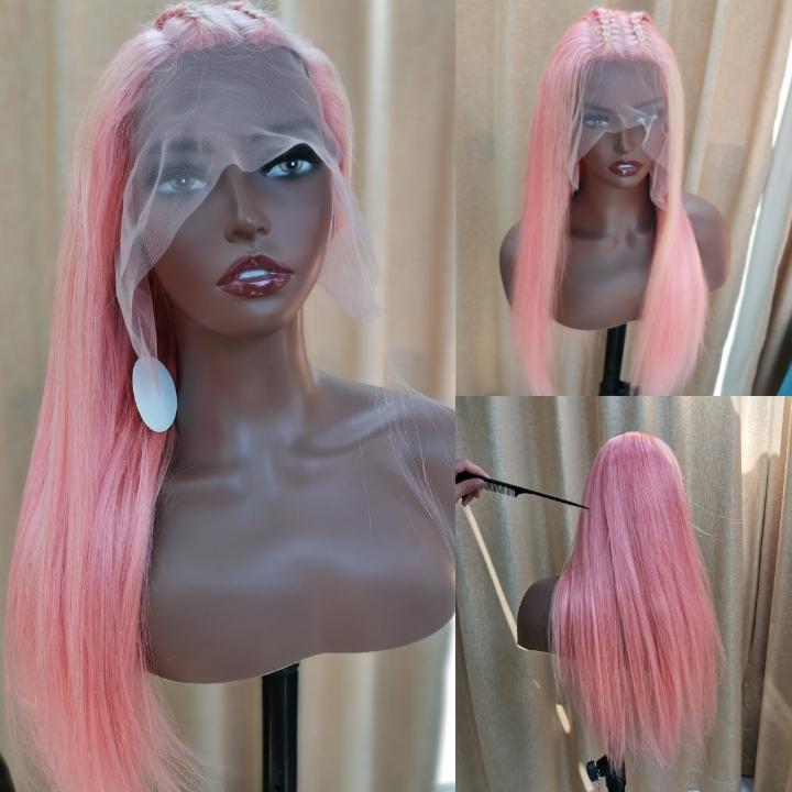 Funky Colored Wigs | Highlight Pink With 613 Blonde Transparent Lace Front Wig Straight Highlights Trendy Color Human Hair Wigs- Daisy Hair