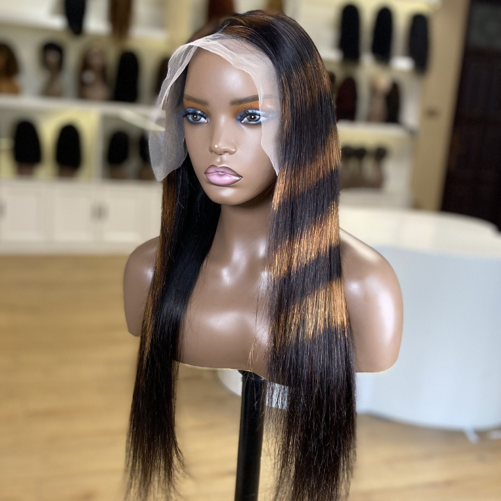 Highlight Twill Zebra Brown Long Straight Hair Glueless 4x4/13x4 HD Lace Front Human Hair Wigs- Daisy Hair