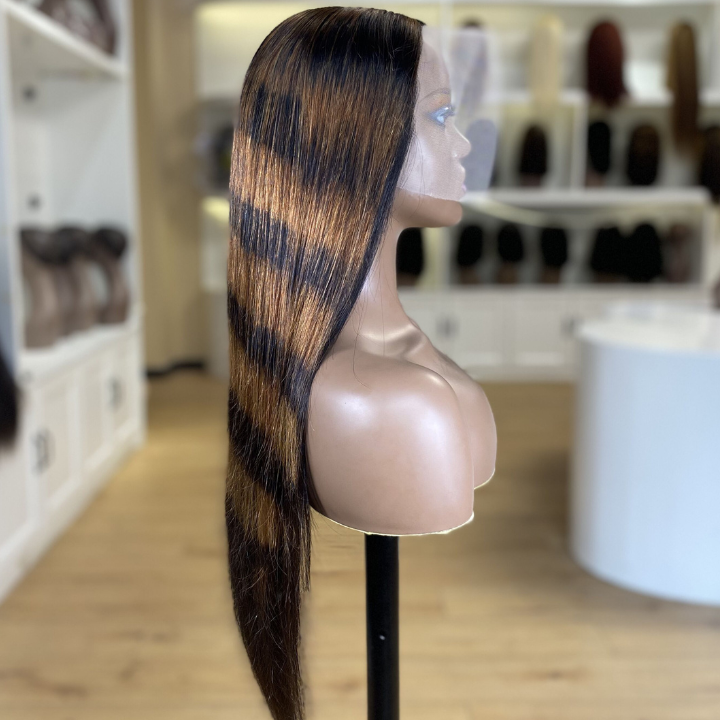 Highlight Twill Zebra Brown Long Straight Hair Glueless 4x4/13x4 HD Lace Front Human Hair Wigs- Daisy Hair