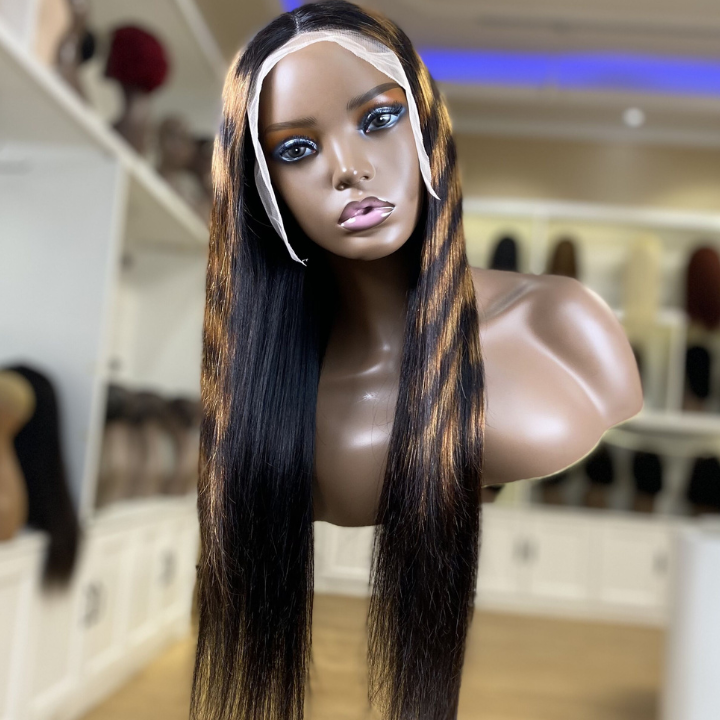 Highlight Zebra Brown Horizontal Stripe Long Straight Hair Glueless 4x4/13x4 HD Lace Front Human Hair Wigs- Daisy Hair