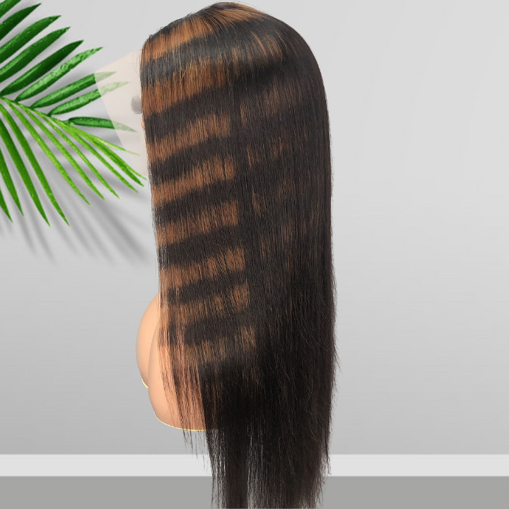 Highlight Zebra Brown Long Straight Hair Glueless 4x4/13x4 HD Lace Front Human Hair Wigs- Daisy Hair