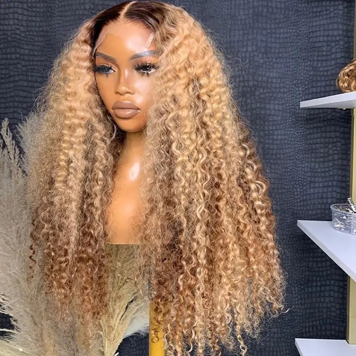 Highlight Curly Lace Front Human Hair Wigs 13x4 Honey Blonde Deep Wave Colored Glueless Wigs Daisy Hair