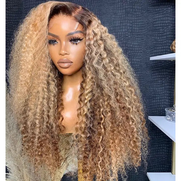 Highlight Curly Lace Front Human Hair Wigs 13x4 Honey Blonde Deep Wave Colored Glueless Wigs Daisy Hair