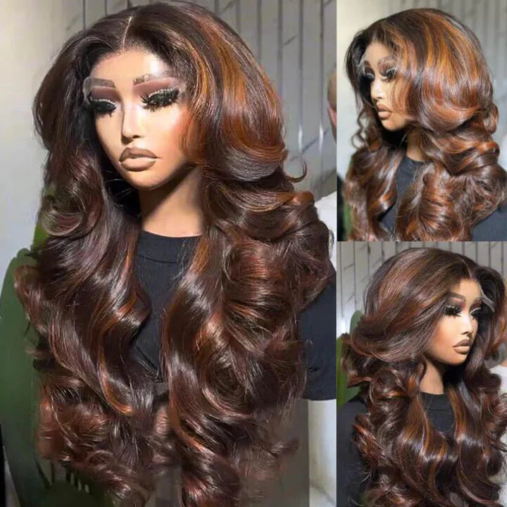 Highlights Brown Color 13x4 Lace Front Human Hair Wigs Ombre Body Wave Pre plucked Wigs Daisy Hair