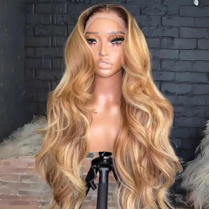 Honey Blonde Colored Glueless Wigs Body Wave 13x4 Lace Front Wig Pre Plucked 250% Density Daisy Hair