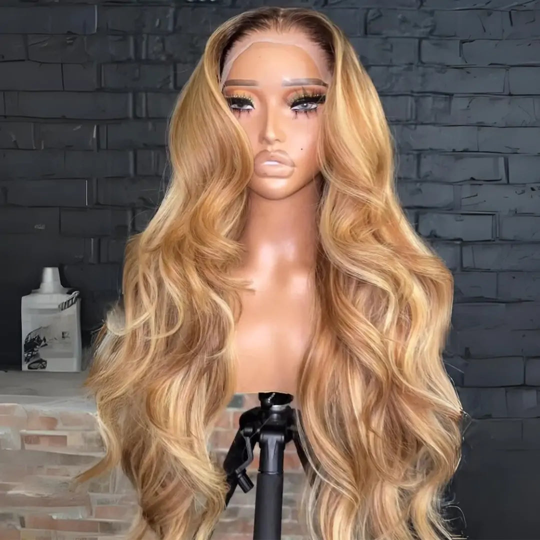 Honey Blonde Colored Glueless Wigs Body Wave 13x4 Lace Front Wig Pre Plucked 250% Density Daisy Hair