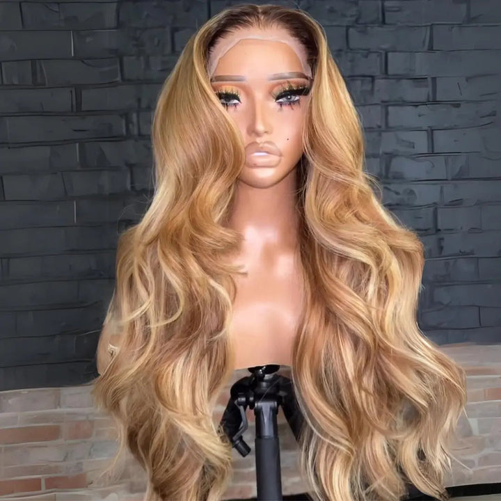 Honey Blonde Colored Glueless Wigs Body Wave 13x4 Lace Front Wig Pre Plucked 250% Density Daisy Hair