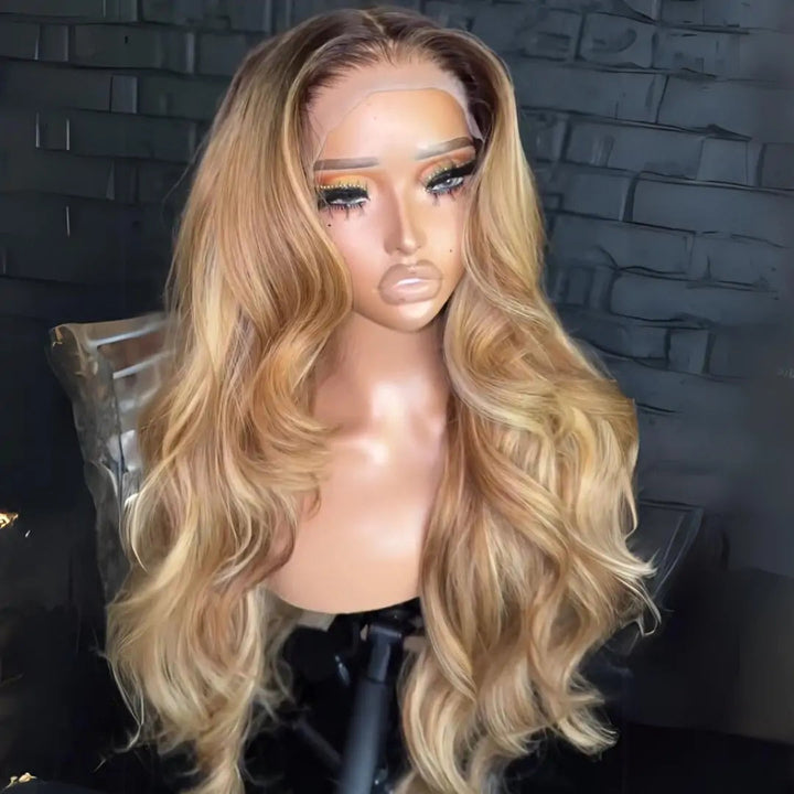 Honey Blonde Colored Glueless Wigs Body Wave 13x4 Lace Front Wig Pre Plucked 250% Density Daisy Hair