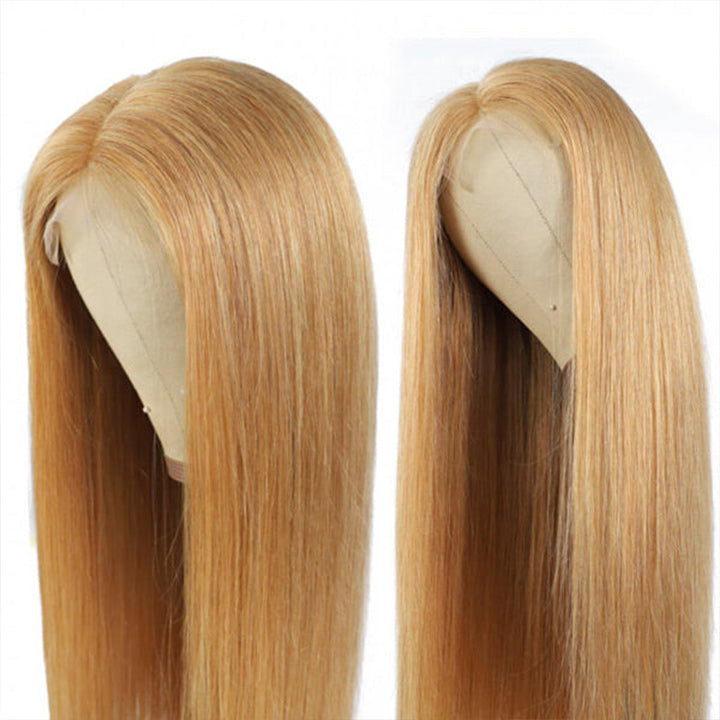 Honey Blonde Straight HD Transparent Lace Front Wig #27 Color  Glueless Pre Plucked Hairline Real Human Hair Wigs Daisy Hair