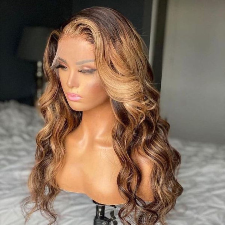 HD Lace Honey Blonde Highlight Body Wave Wig Undetectable Clear Lace Human Hair With Baby Hair Daisy Hair