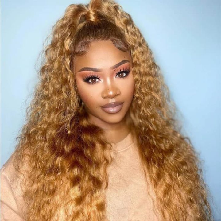 Honey Blonde Water Wave 13x4/4x4 HD Lace Frontal Wig Golden Brown Transparent Lace Human Hair Wigs Daisy Hair