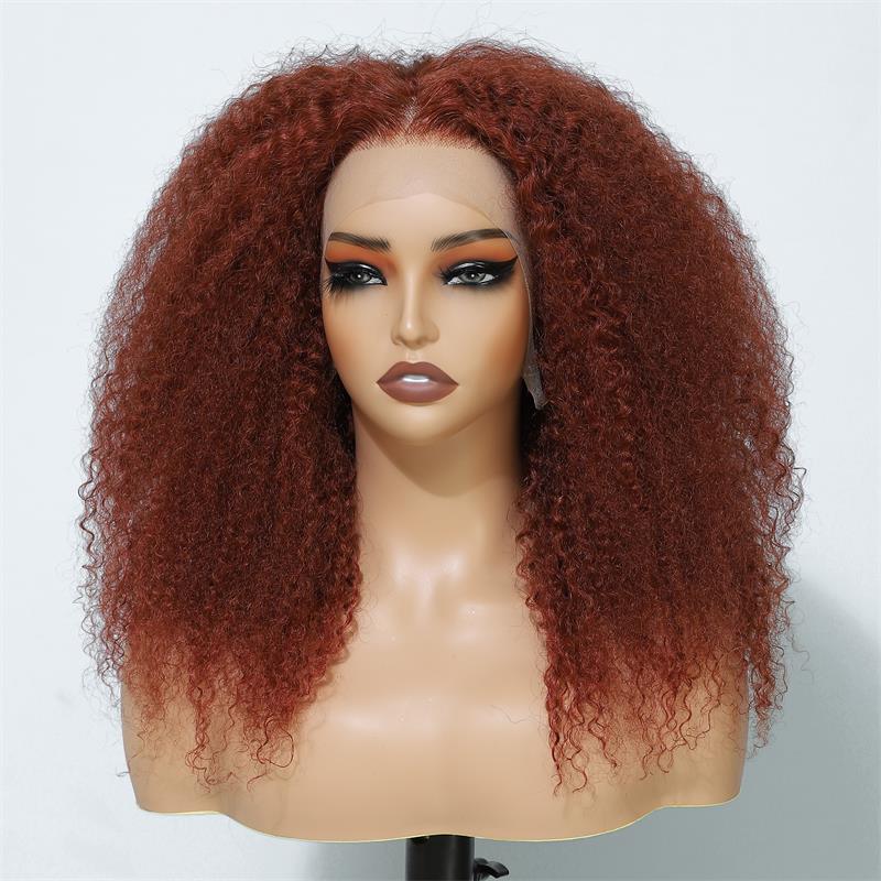 Copper Red Lace Front Human Hair Wigs 13x4 Afro Kinky Curly Glueless Wigs 180% Density Daisy Hair