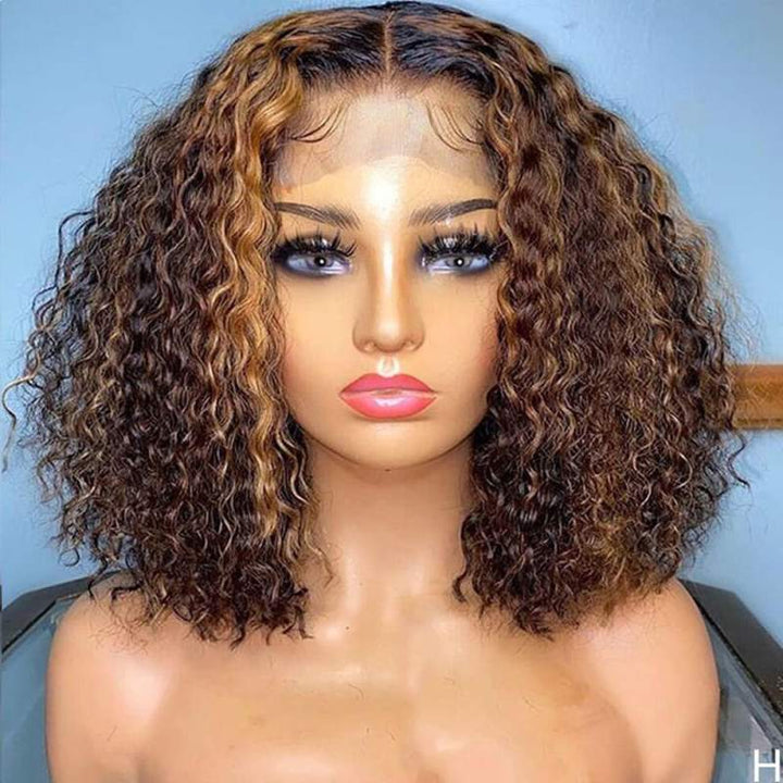 Wear and Go Glueless Wigs Short Ombre Highlight Culry Bob Wig Beginner Friendly Deep Parting Wig Daisy Hair