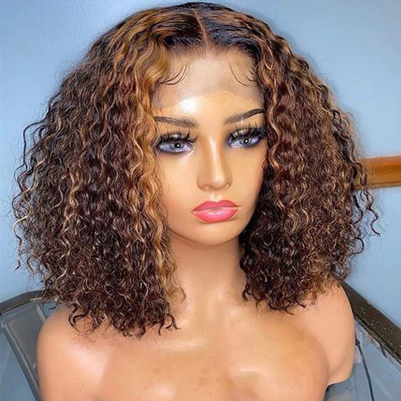 Wear and Go Glueless Wigs Short Ombre Highlight Culry Bob Wig Beginner Friendly Deep Parting Wig Daisy Hair