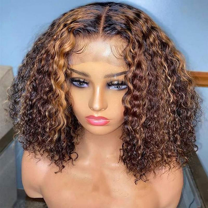 Wear and Go Glueless Wigs Short Ombre Highlight Culry Bob Wig Beginner Friendly Deep Parting Wig Daisy Hair