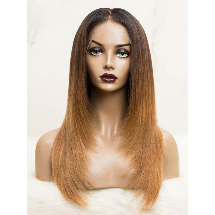 Pre Bleached Knots T1B/4/27 Ombre Straight Layered Cut Lace Front Wigs  Pre-Blucked 180% Density Daisy Hair