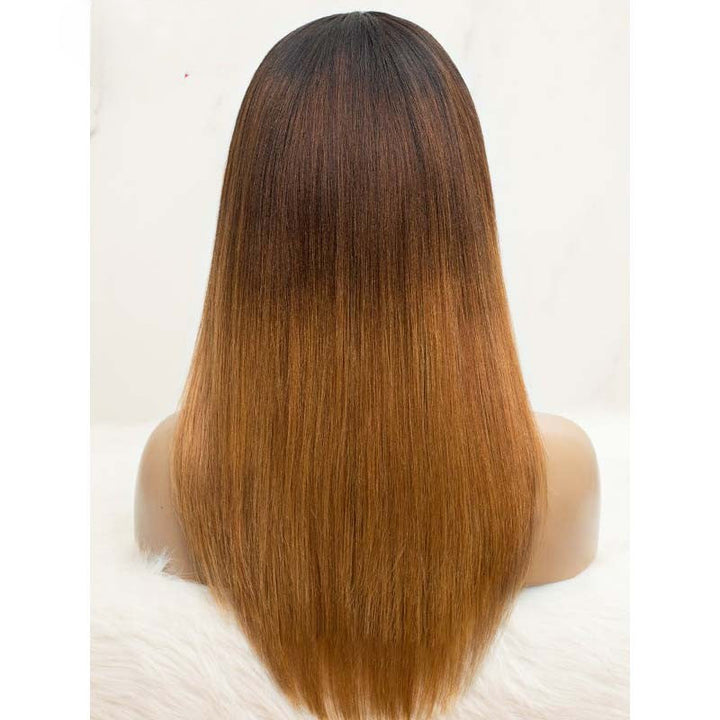 Pre Bleached Knots T1B/4/27 Ombre Straight Layered Cut Lace Front Wigs  Pre-Blucked 180% Density Daisy Hair