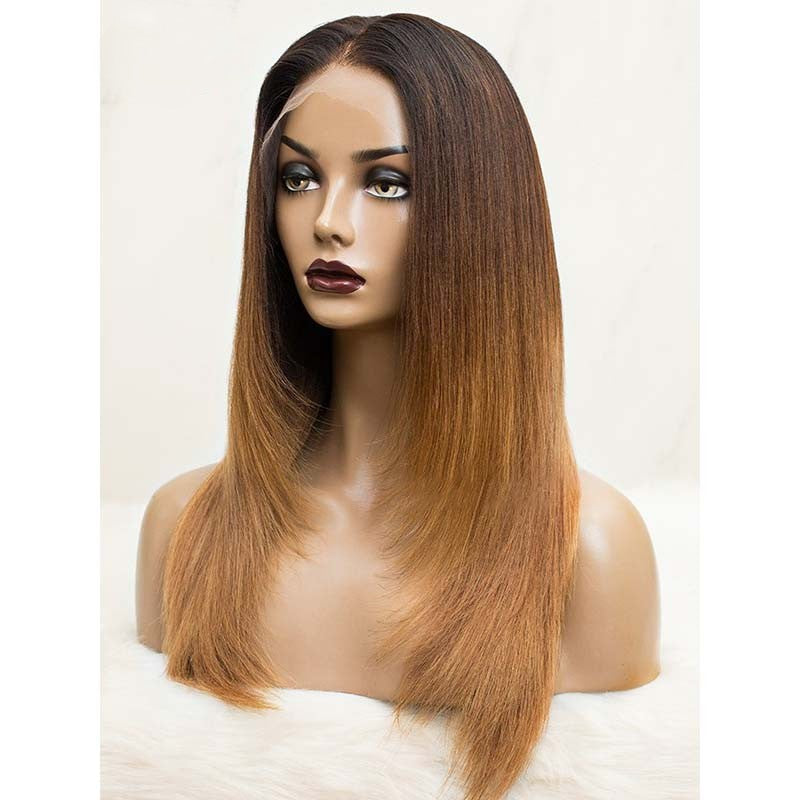 Pre Bleached Knots T1B/4/27 Ombre Straight Layered Cut Lace Front Wigs  Pre-Blucked 180% Density Daisy Hair