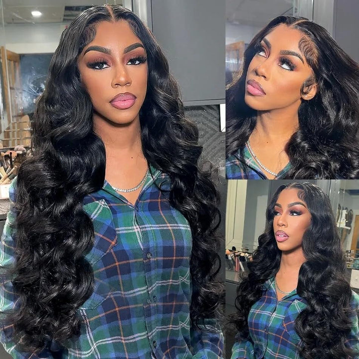 Full 250% Density Loose Body Wave Human Hair Wigs 13x4 Ocean Wave Lace Front Wigs with Curtain Bangs-Daisy Hair