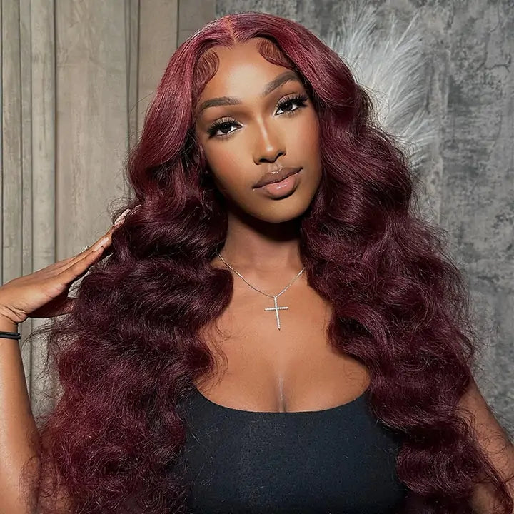 Body Wave 99J Lace Front Wig 13x4 Burgundy Colored Glueless Wigs Pre Plecked -Daisy Hair