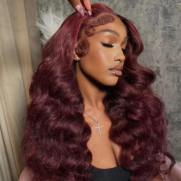 Body Wave 99J Lace Front Wig 13x4 Burgundy Colored Glueless Wigs Pre Plecked -Daisy Hair