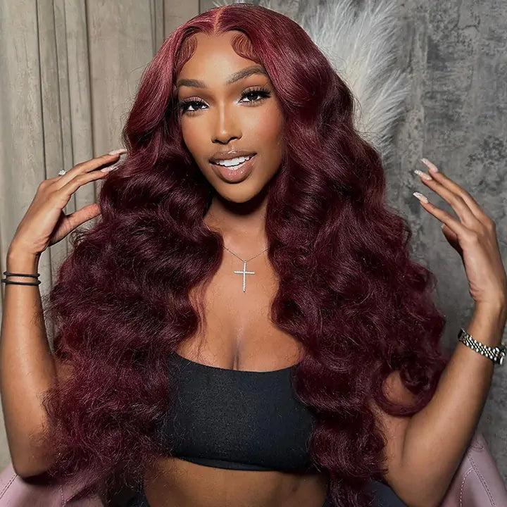 Body Wave 99J Lace Front Wig 13x4 Burgundy Colored Glueless Wigs Pre Plecked -Daisy Hair