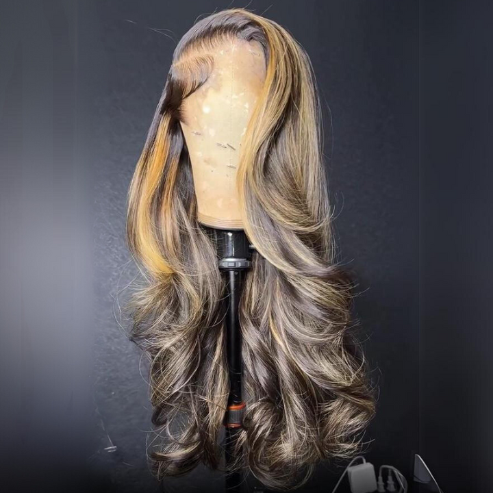 Luxury Layer Gluless Wigs Blonde With Brown Colored Lace Front Wig Highlight 13x4 Lace Front Human Hair Wigs 	Daisy Hair