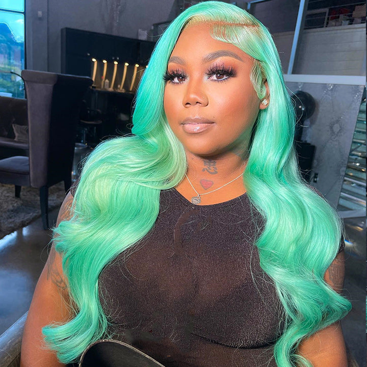 Mint Green Body Wave Lace Front Wig Colored Glueless HD Transparent Lace Human Hair Wigs-Daisy Hair