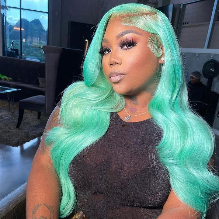 Mint Green Body Wave Lace Front Wig Colored Glueless HD Transparent Lace Human Hair Wigs-Daisy Hair