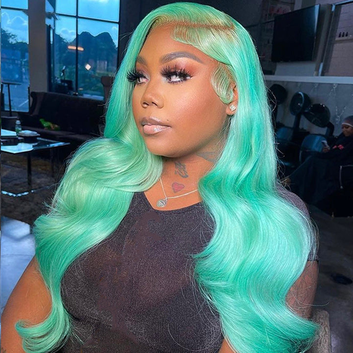 Mint Green Body Wave Lace Front Wig Colored Glueless HD Transparent Lace Human Hair Wigs-Daisy Hair