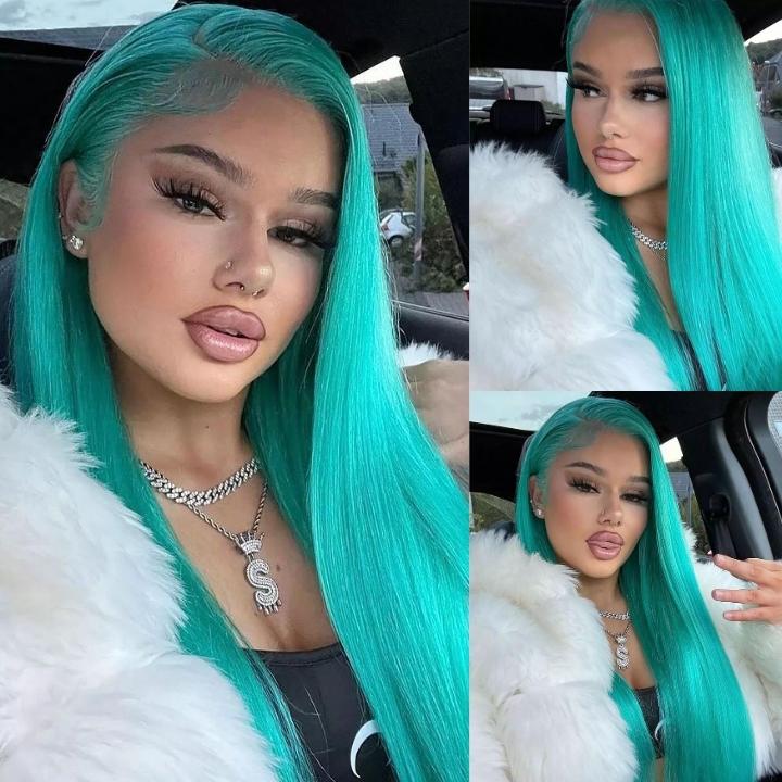 Funky Colored Wigs | Colorful Straight Transaparent Lace Wig collection Transparent HD Lace Human Hair Wigs Pre-plucked with Baby Hair 180% Density- Daisy Hair