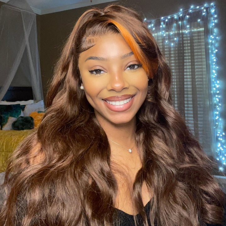 Money Piece Ginger Body Wave HD Transparent Lace Front Wigs Glueless Skunk Stripe Orange Human Hair Wigs- Daisy Hair