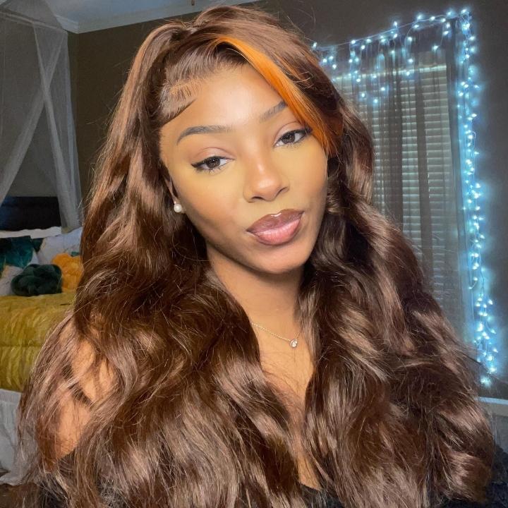 Money Piece Ginger Body Wave HD Transparent Lace Front Wigs Glueless Skunk Stripe Orange Human Hair Wigs- Daisy Hair