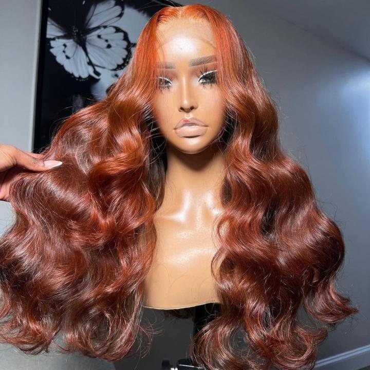 Money Piece Highlight Light Orange 13x4/4x4 Transparent Lace Front Wig Skunk Stripe Body Wave Lace Color Wig- Daisy Hair