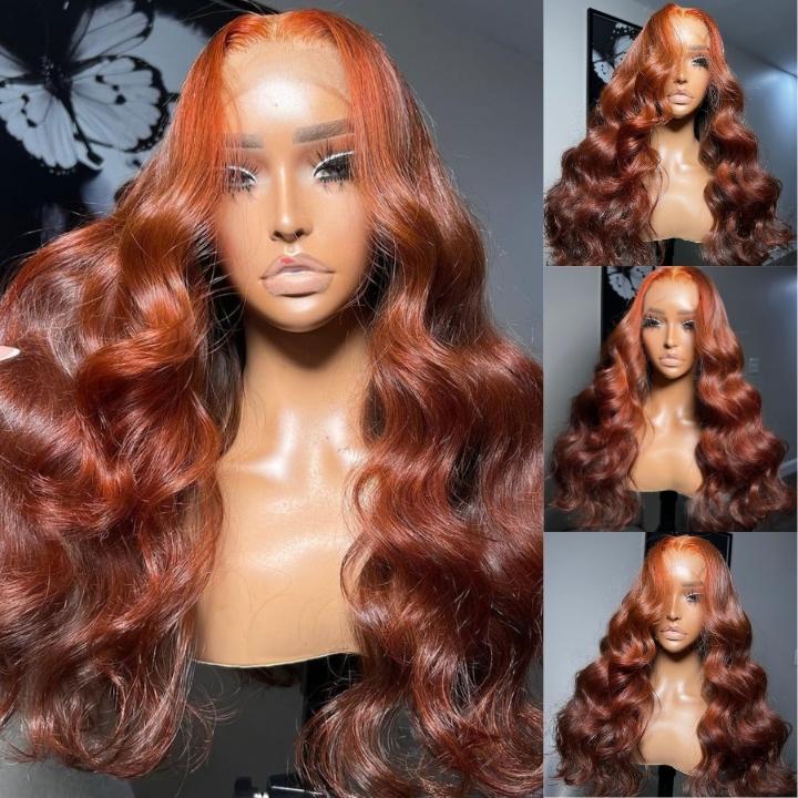 Money Piece Highlight Light Orange 13x4/4x4 Transparent Lace Front Wig Skunk Stripe Body Wave Lace Color Wig- Daisy Hair