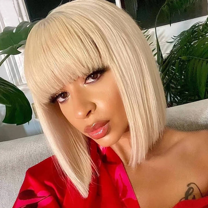 Natural Straight Hair 613 Blonde Bob Wig With Bangs 100% Human Hair Wig - Daisy Hair