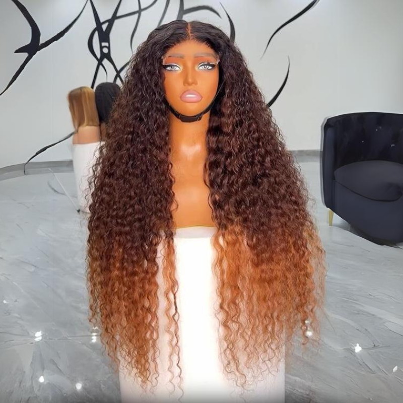 Ombre Brown Curly Lace Front Wigs Human Hair Pre Plucked Deep Curly Wave 13x4 HD Lace Frontal Wigs Daisy Hair