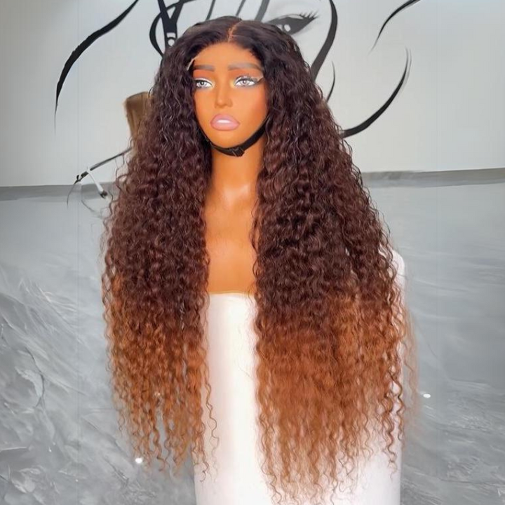 Ombre Brown Curly Lace Front Wigs Human Hair Pre Plucked Deep Curly Wave 13x4 HD Lace Frontal Wigs Daisy Hair