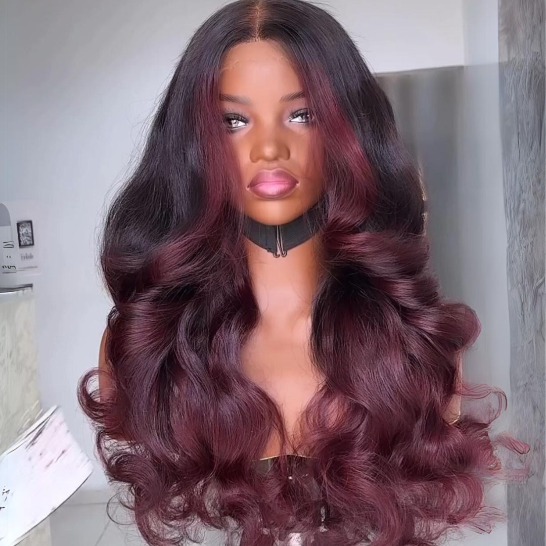 Ombre Burgundy Lace Front Wig Body Wave 13x4 99J Colored Glueless Wigs Pre Plecked -Daisy Hair