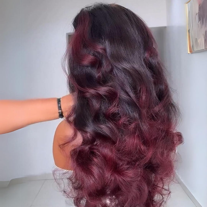 Ombre Burgundy Lace Front Wig Body Wave 13x4 99J Colored Glueless Wigs Pre Plecked -Daisy Hair