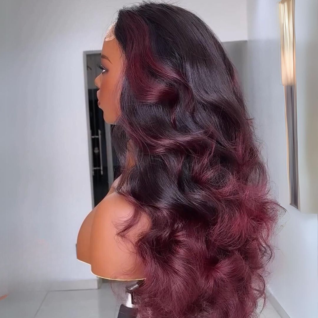 Ombre Burgundy Lace Front Wig Body Wave 13x4 99J Colored Glueless Wigs Pre Plecked -Daisy Hair