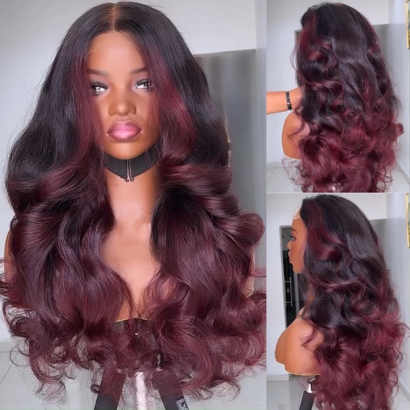 Ombre Burgundy Lace Front Wig Body Wave 13x4 99J Colored Glueless Wigs Pre Plecked -Daisy Hair