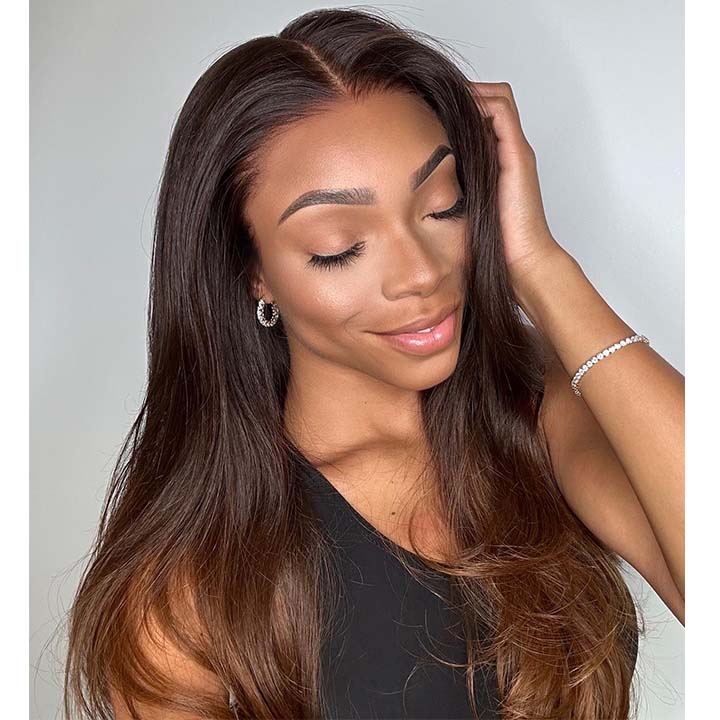 Pre Bleached Knots Wear and Go Straight Wigs 13x4 HD Lace Front Wig Human Hair Ombre Colored Wig 180% Density Daisy Hair