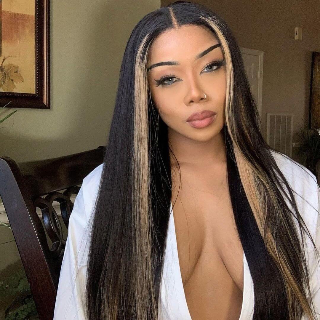 Highlight Ombre TL/27 Skunk Stripe Bone Straight Hair Wig 13x4 HD Lace Front Human Hair Wigs Pre Plucked Glueless Wig- Daisy Hair