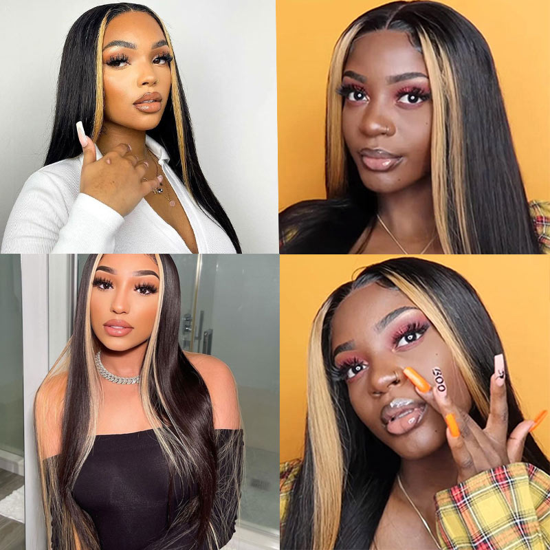 Highlight Ombre TL/27 Skunk Stripe Bone Straight Hair Wig 13x4 HD Lace Front Human Hair Wigs Pre Plucked Glueless Wig- Daisy Hair
